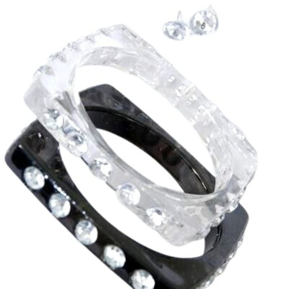 NWT Square Bracelets Bangles & Stud Earrings Sets - Black & Clear